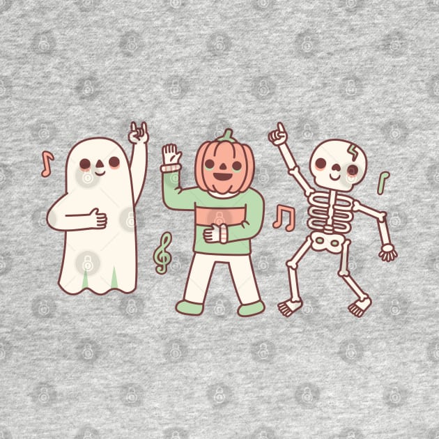 Funny Dancing Ghost, Jack O Lantern And Skeleton by rustydoodle